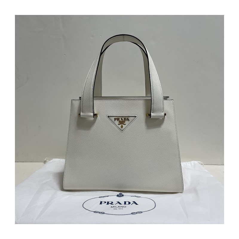PRADA 三角形Logo Saffiano皮革手提包-7