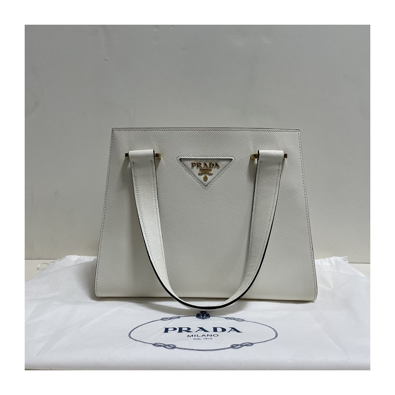 PRADA 三角形Logo Saffiano皮革手提包-9