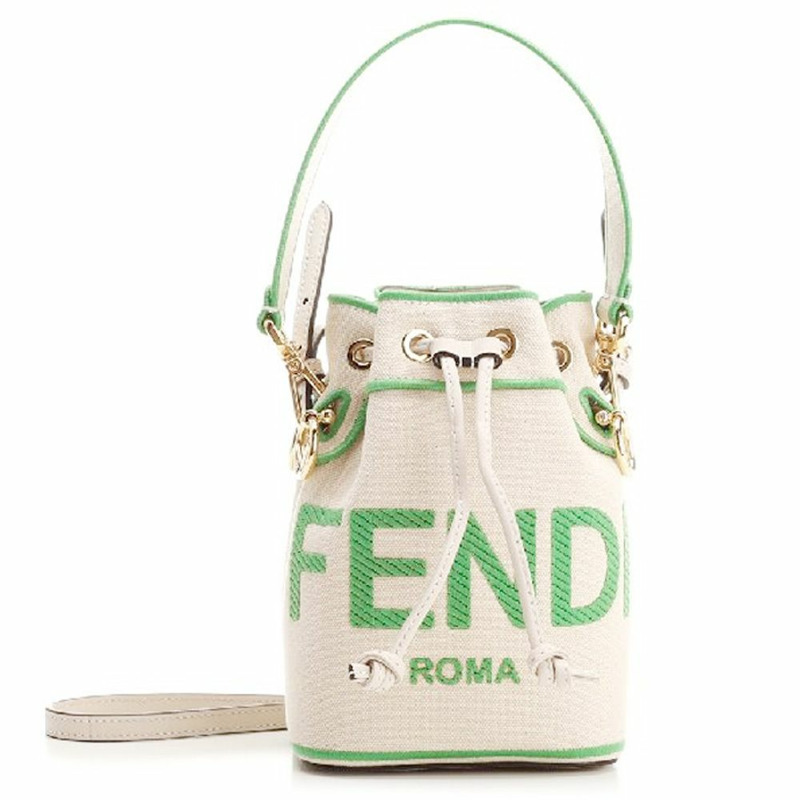 FENDI Montrezzo Logo 迷你水桶包 自然綠色 8BS010 ANXE-0