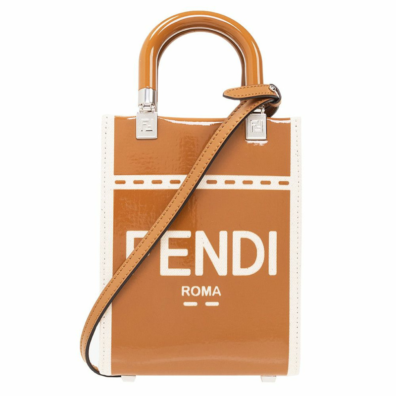 FENDI Sunshine Logo 迷你斜背包 焦糖色 8BS051 ANT7-0