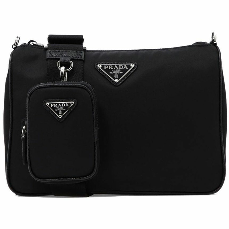 PRADA 三角形標誌多功能肩斜背包 黑色 2VH113 2DMH F0002-0