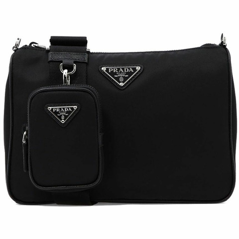 PRADA 三角形標誌多功能肩斜背包 黑色 2VH113 2DMH F0002