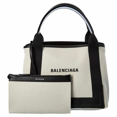 BALENCIAGA 印有Logo的Cabas手提袋 白色 黑色 339933 2HH3N
