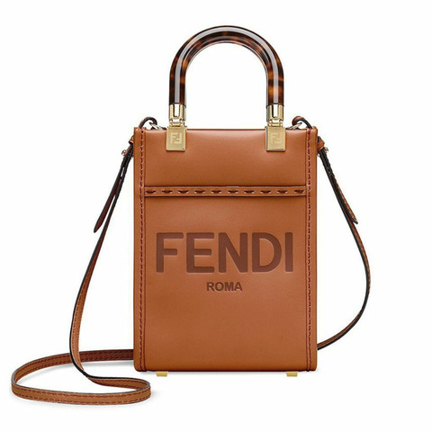 FENDI 23FW Logo Sunshine 迷你斜背包 棕色 8BS051 ABVL