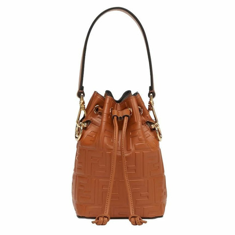 FENDI Montrezzo 迷你 Logo 水桶包 棕色 8BS010 A3ZG F1C6J
