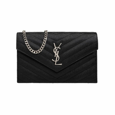MIU MIU Saint Laurent 銀色馬特拉塞凸紋鏈條包黑色 742920 BOW02 1000