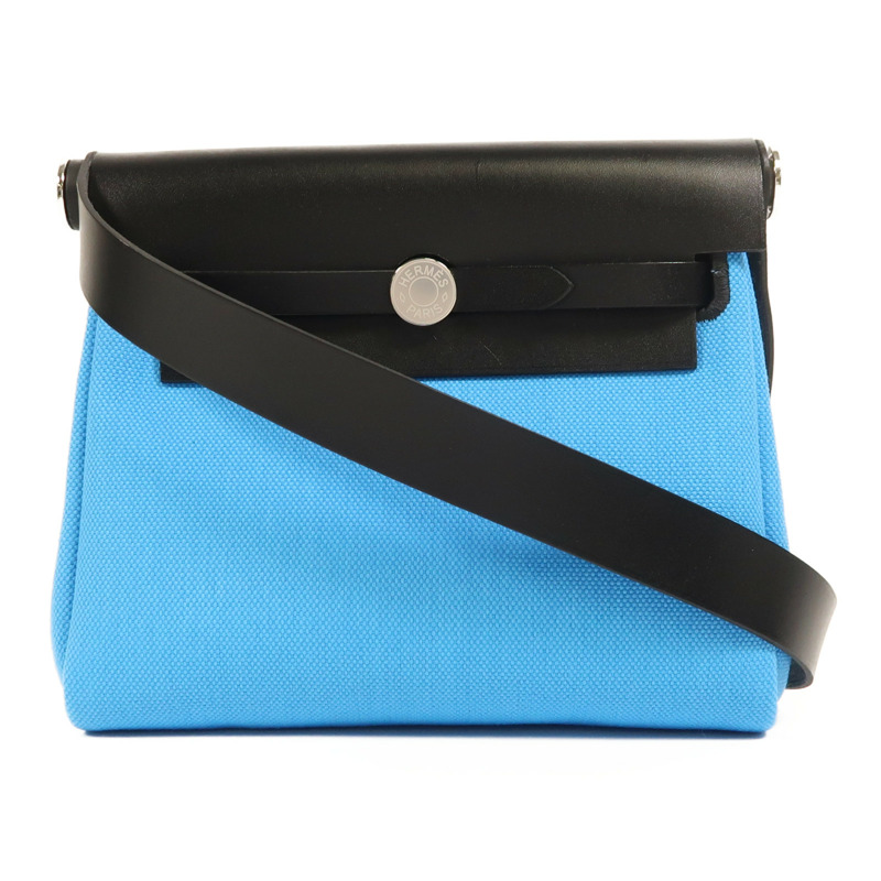 HERMES 帆布Herbag Zip 20銀扣肩背袋Bleu Riviera/Noir-0