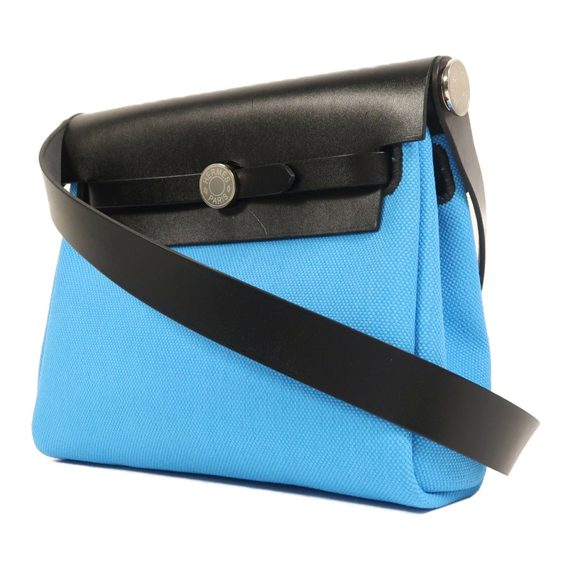 HERMES 帆布Herbag Zip 20銀扣肩背袋Bleu Riviera/Noir-2