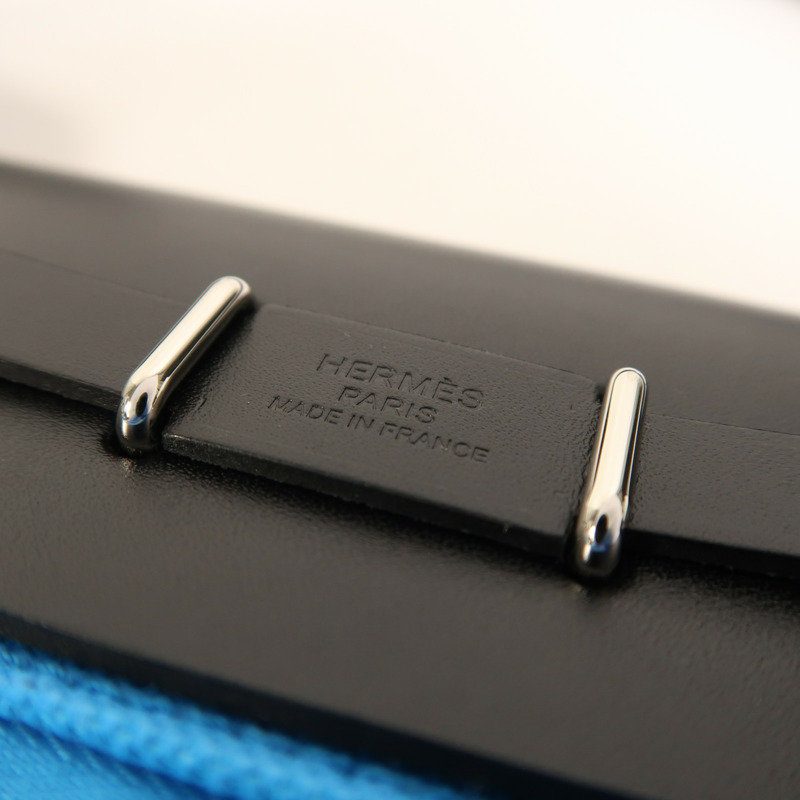 HERMES 帆布Herbag Zip 20銀扣肩背袋Bleu Riviera/Noir-5