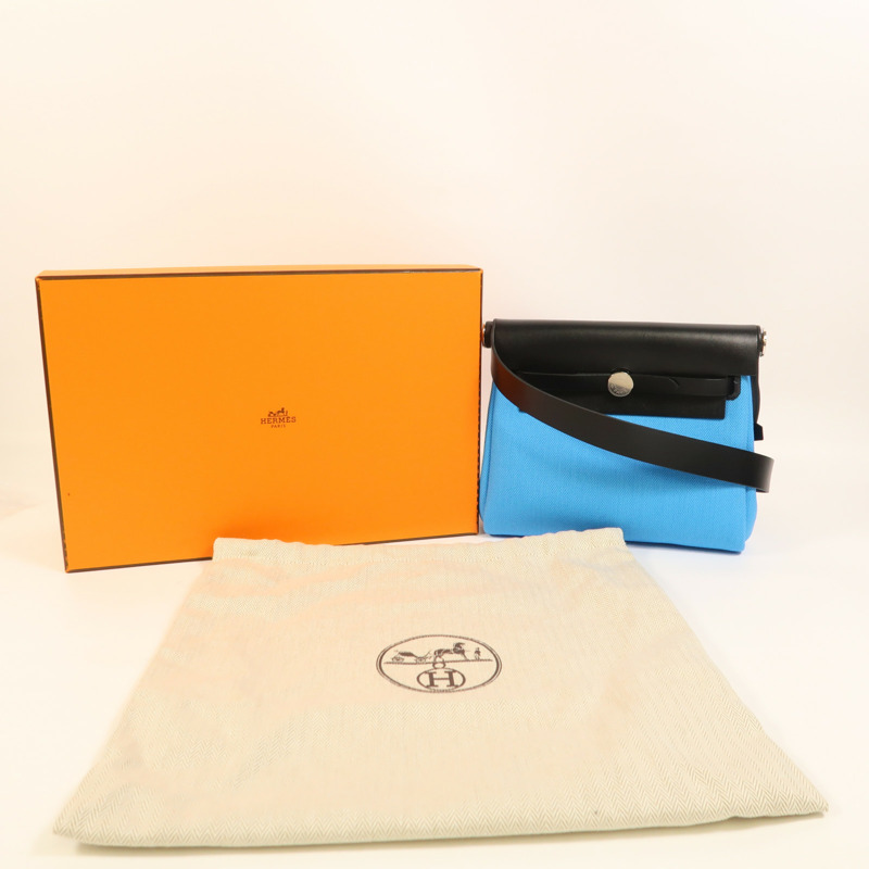 HERMES 帆布Herbag Zip 20銀扣肩背袋Bleu Riviera/Noir-8