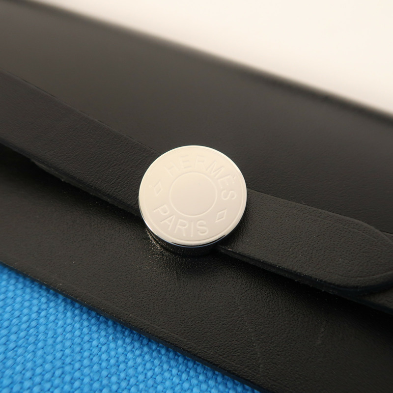 HERMES 帆布Herbag Zip 20銀扣肩背袋Bleu Riviera/Noir-9