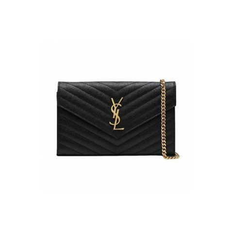 SAINT LAURENT 絎縫鏈條包，金色五金配件 377828 BOW01 1000