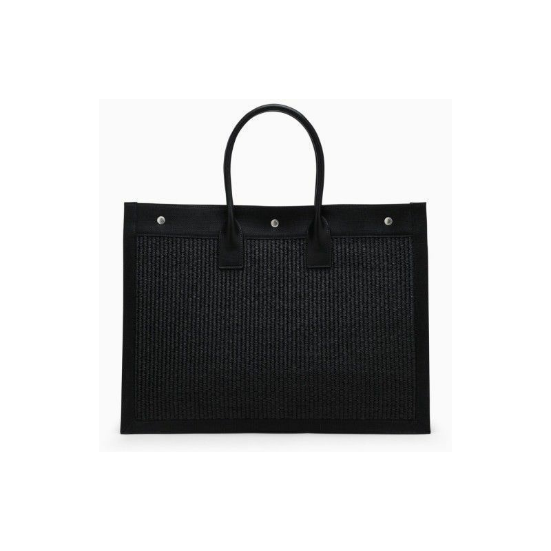 SAINT LAURENT 黑色羅紋 Ghosy 大手提袋 509415 2M21E-2