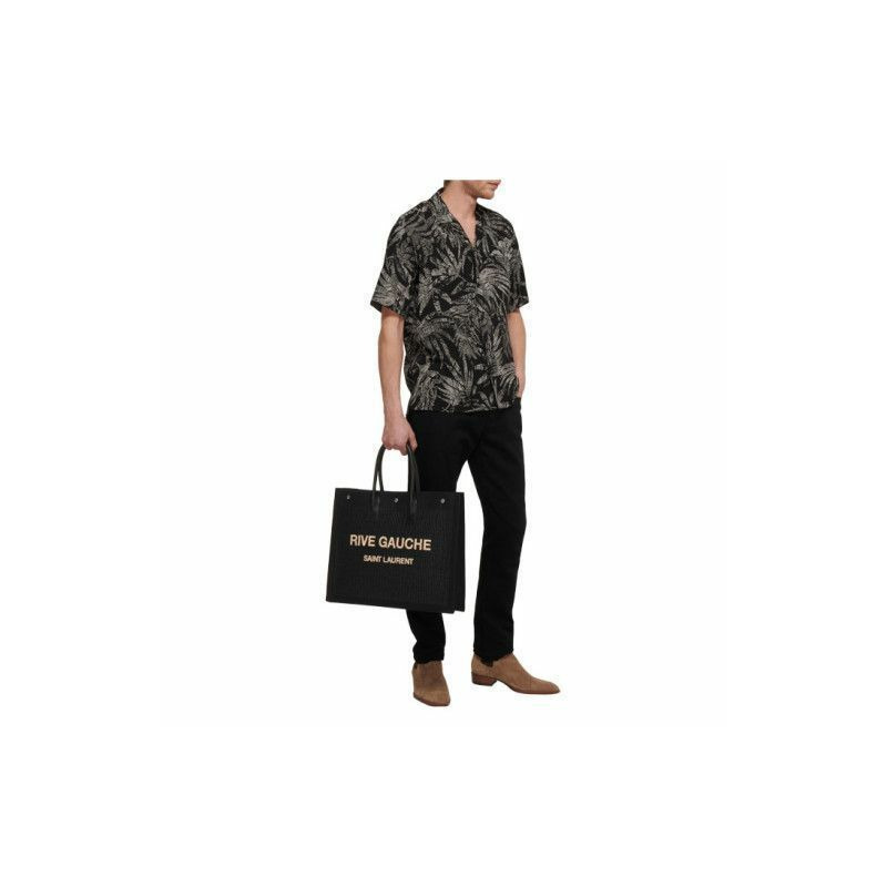 SAINT LAURENT 黑色羅紋 Ghosy 大手提袋 509415 2M21E-4