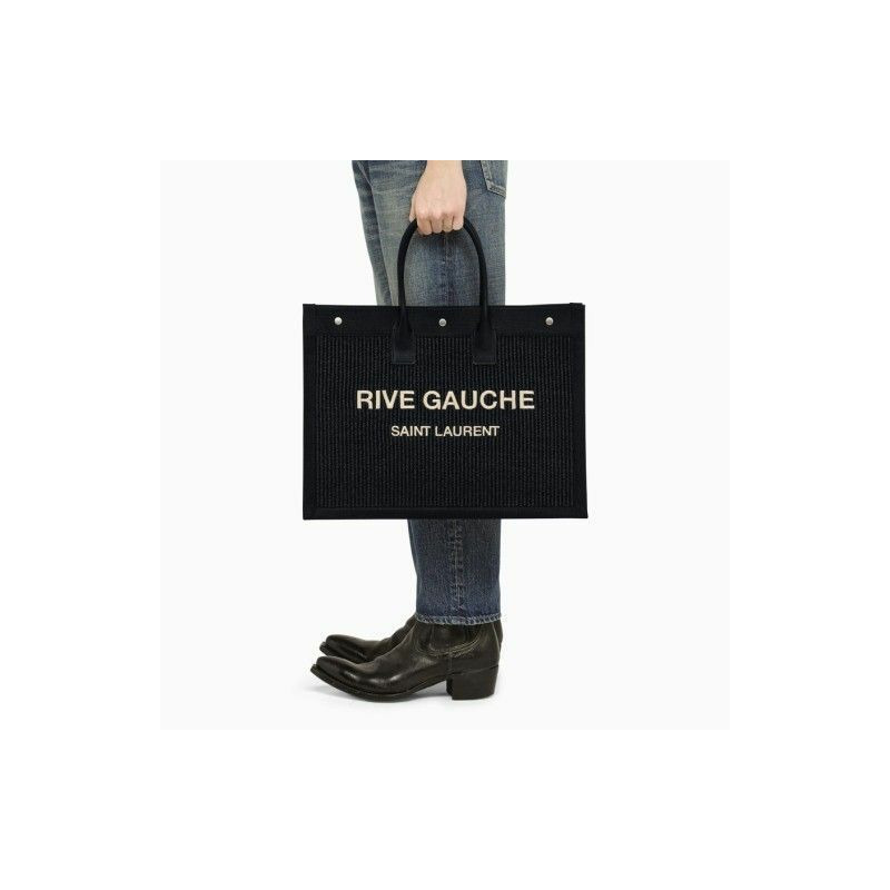 SAINT LAURENT 黑色羅紋 Ghosy 大手提袋 509415 2M21E-5