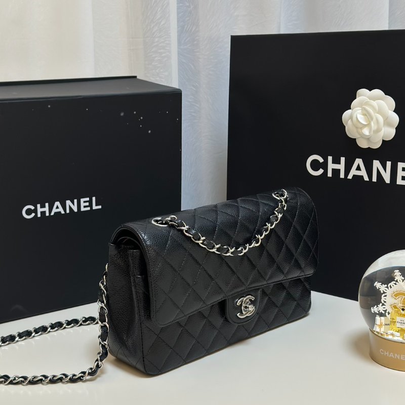 CHANEL 經典口蓋包 CF25 - 粒面牛皮黑銀-2