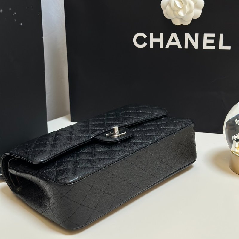 CHANEL 經典口蓋包 CF25 - 粒面牛皮黑銀-4