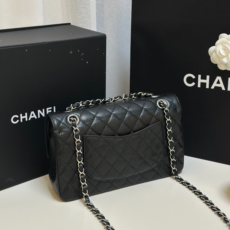 CHANEL 經典口蓋包 CF25 - 粒面牛皮黑銀-5