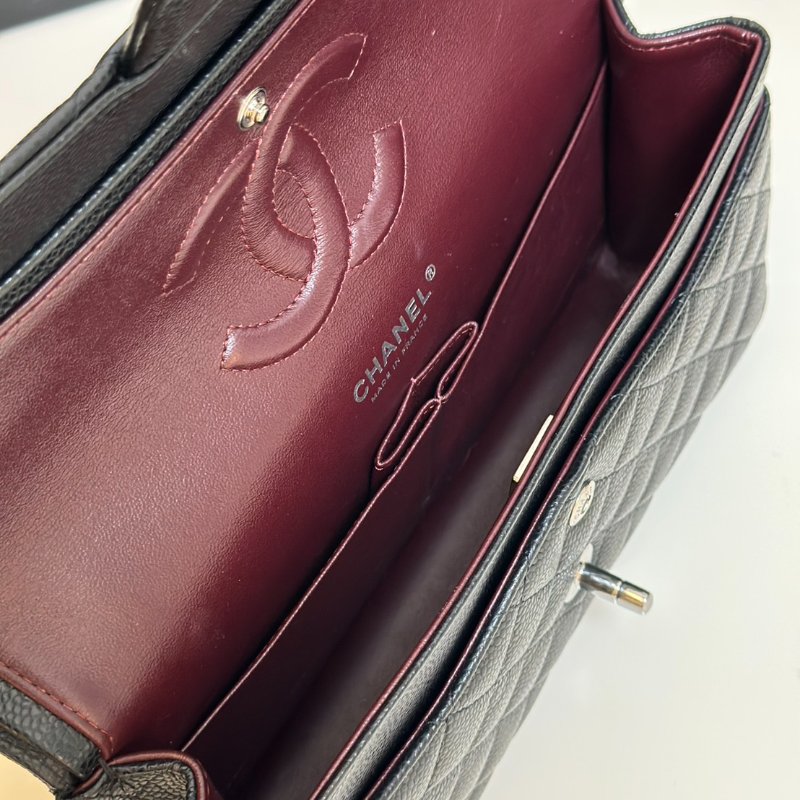 CHANEL 經典口蓋包 CF25 - 粒面牛皮黑銀-6