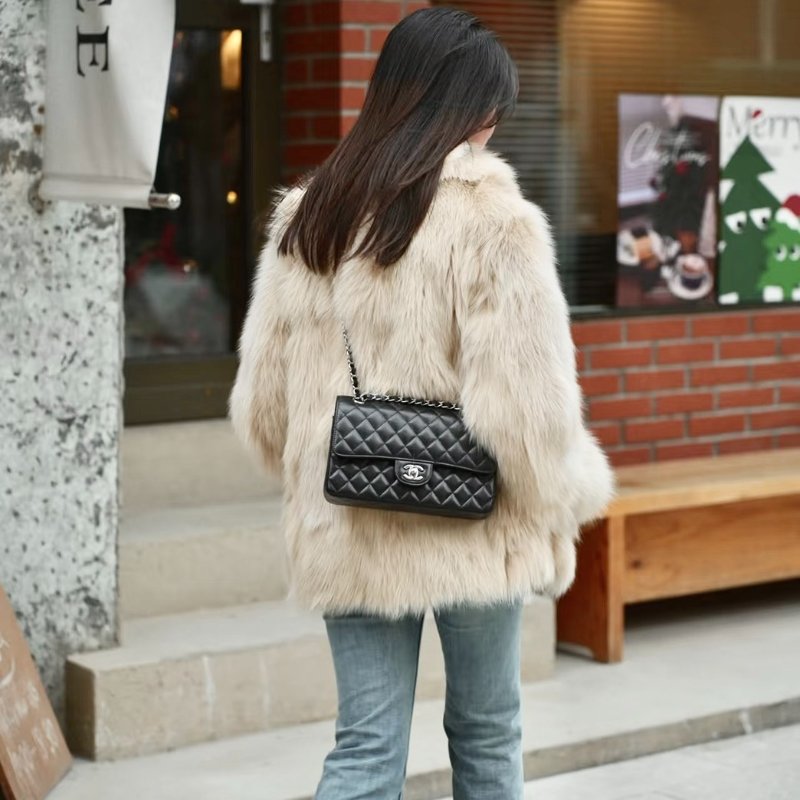 CHANEL 經典口蓋包 CF25 - 粒面牛皮黑銀-9