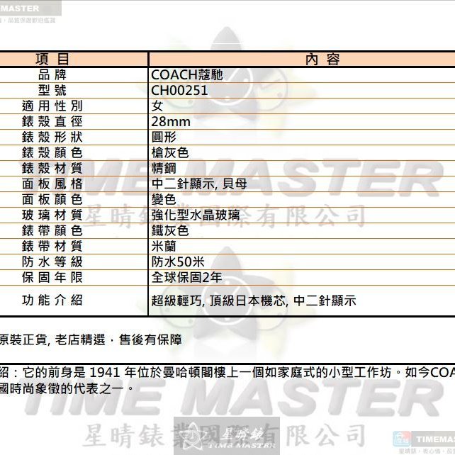COACH手錶,編號CH00251,28mm槍灰色圓形精鋼錶殼,變色中二針顯示, 貝母錶面,鐵灰色米蘭錶帶款-11
