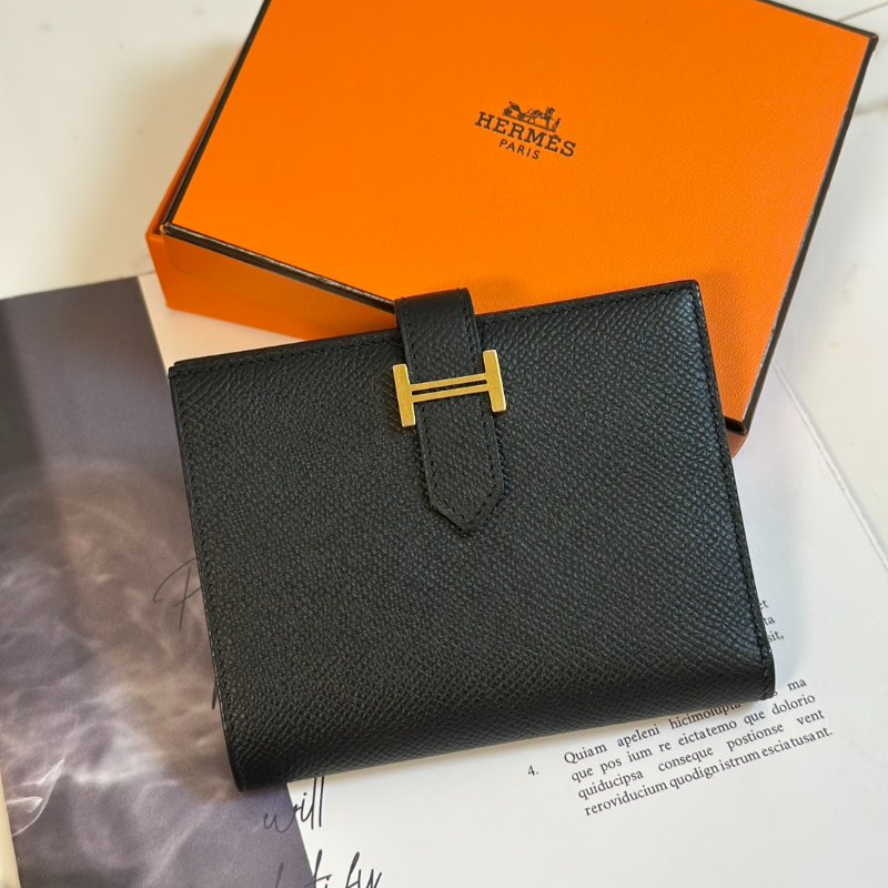 HERMES Bearn 短夾 - 黑金 D-0