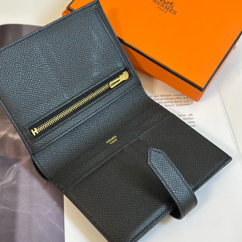 HERMES Bearn 短夾 - 黑金 D-2