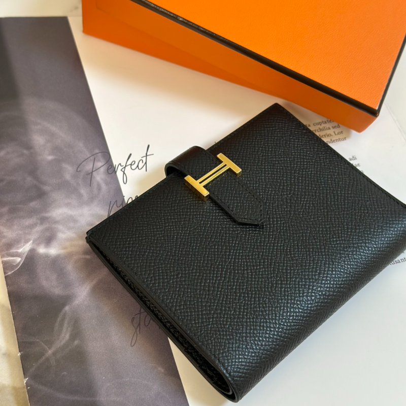 HERMES Bearn 短夾 - 黑金 D-5