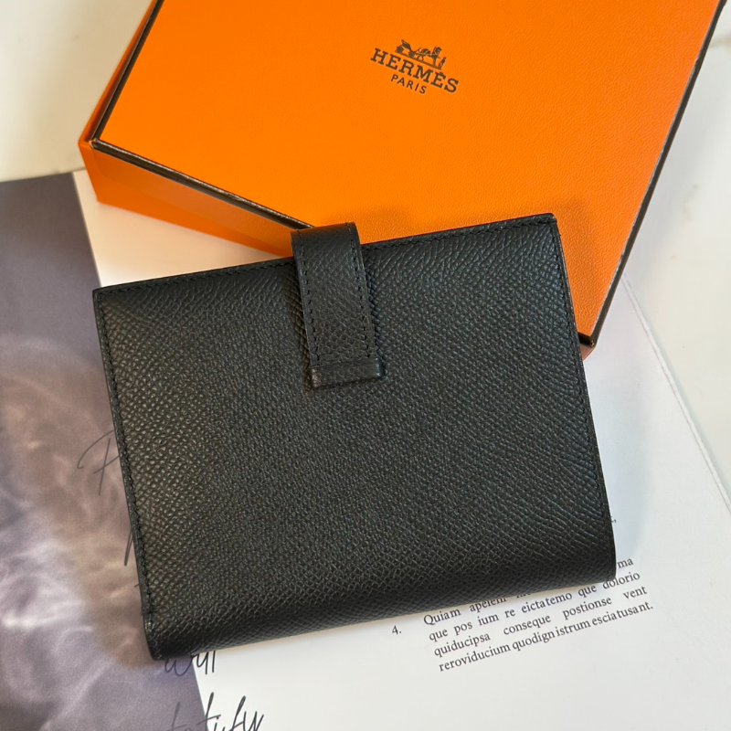 HERMES Bearn 短夾 - 黑金 D-6