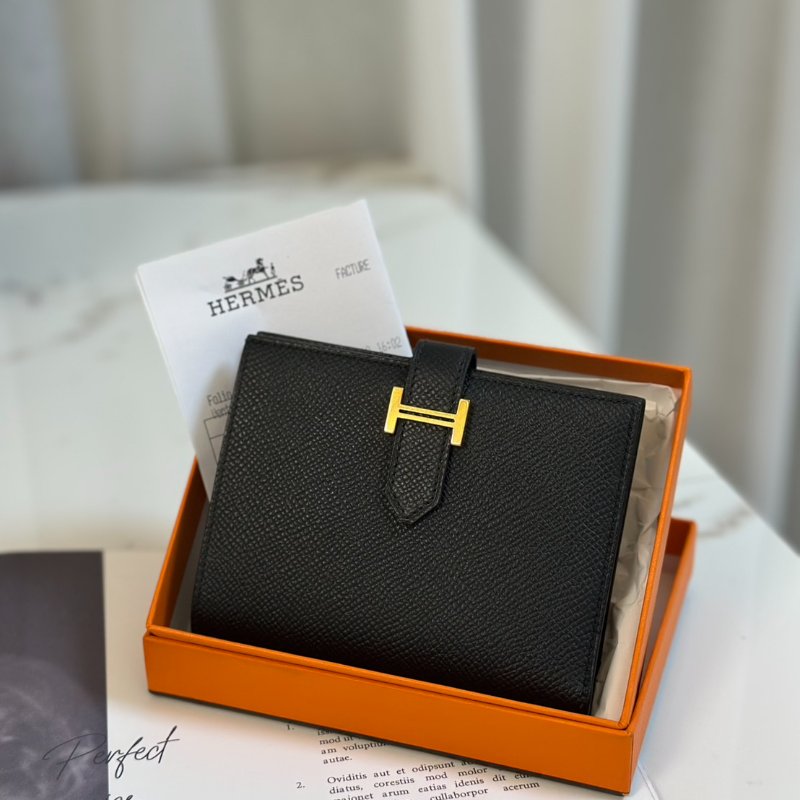 HERMES Bearn 短夾 - 黑金 D-7