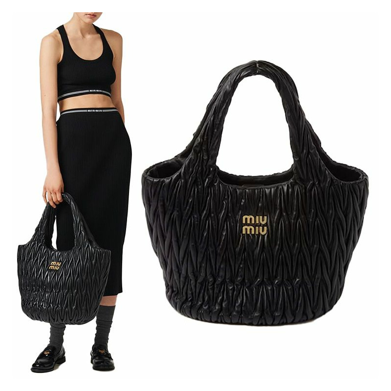 MIU MIU 馬特拉塞納帕皮革手提包 5BG257 N88 F0002 NERO-0