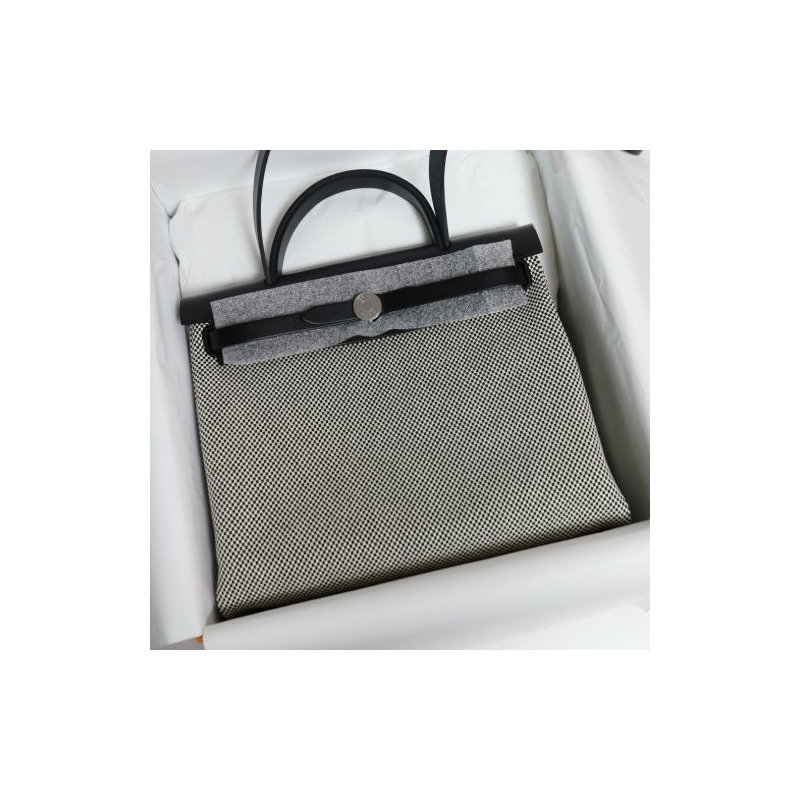 HERMES Herbag 31 帆布米白色印花斜背包-8