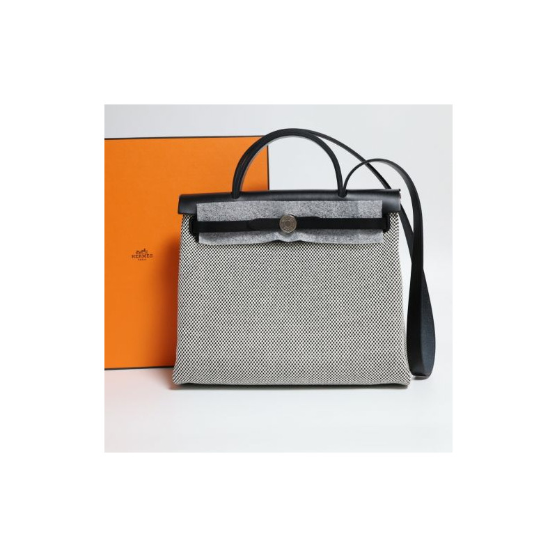 HERMES Herbag 31 帆布米白色印花斜背包-9