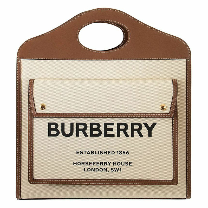 BURBERRY 中型口袋手提包，天然棕色-0