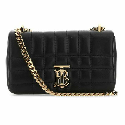 BURBERRY 24SS LOLA 金色 Logo 絎縫迷你斜背包 黑色