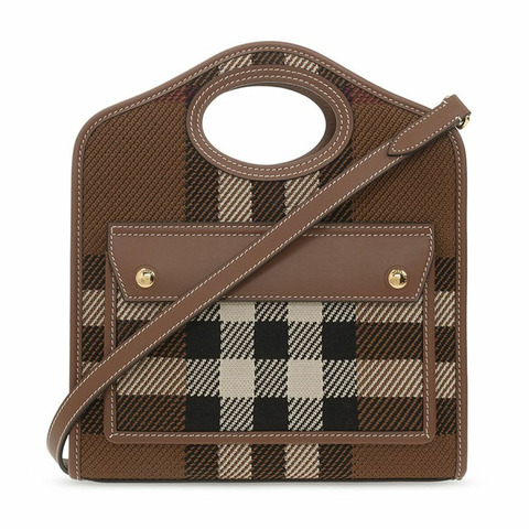 BURBERRY 格紋迷你口袋包 深樺棕色 8049138