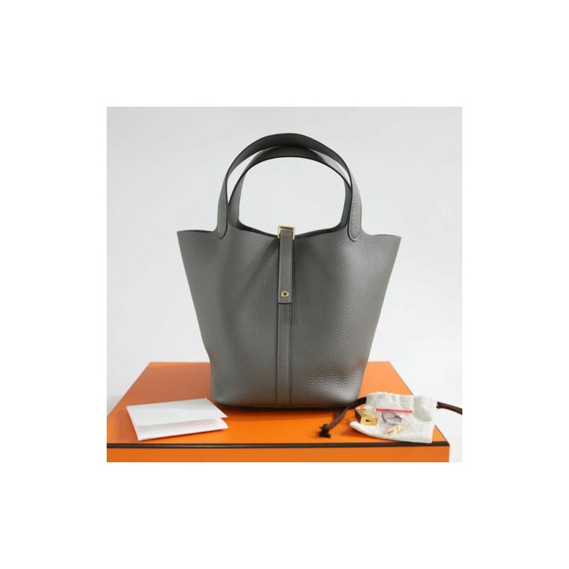 HERMES Picotin 22 尺寸 Grys Meyer 金色五金手提包-7