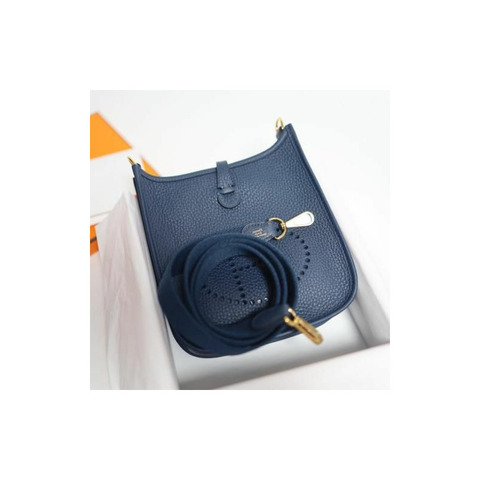 HERMES Mini Evelyne TPM 16 藍色 Dufy 配金色五金零件