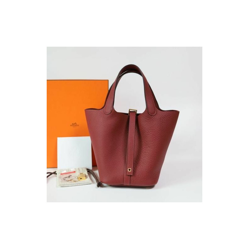 HERMES Picotin 18 PM Picotin Lock Rouge Ash Gold Hardware stamp New Full Set-0