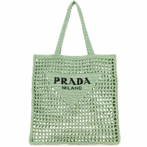 PRADA Logo刺繡鉤編手提袋 薄荷綠 1BG393 2C2T F0934