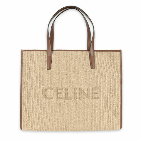 CELINE 大號拉菲草Logo Cabas包（米色）114522EZO 02NT