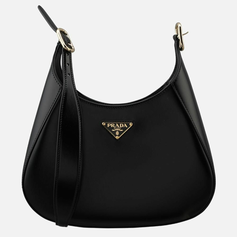 PRADA Cleos 中黑色真皮單肩包-0