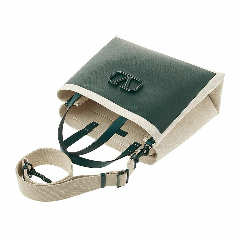 VALENTINO 標誌性 V 字 Logo 帆布皮革手提包-3