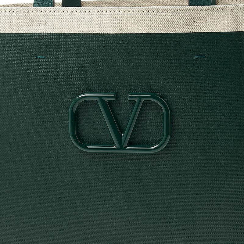 VALENTINO 標誌性 V 字 Logo 帆布皮革手提包-5