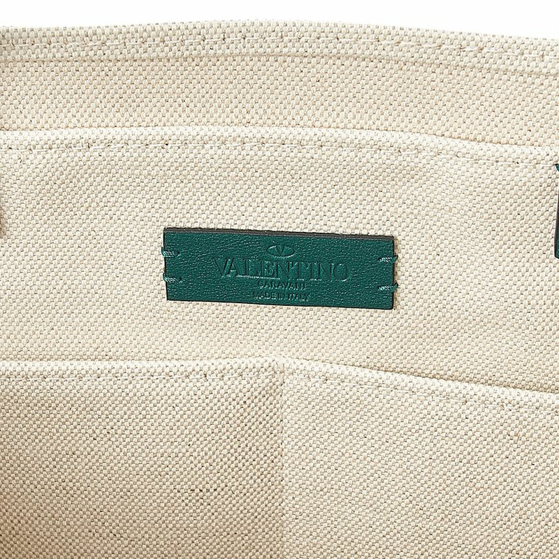 VALENTINO 標誌性 V 字 Logo 帆布皮革手提包-7