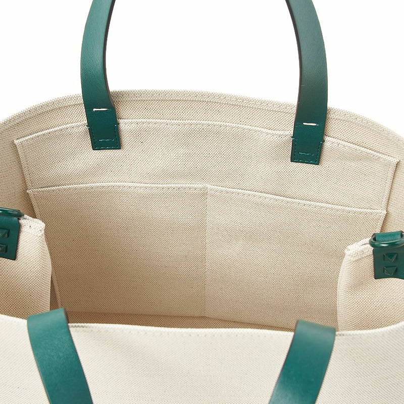 VALENTINO 標誌性 V 字 Logo 帆布皮革手提包-8