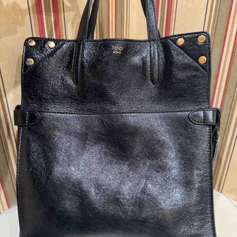 FENDI 麂皮拼油臘皮，大logo肩帶-3