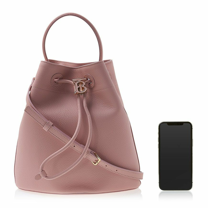 BURBERRY 灰色皮革小號抽繩水桶包 A36-5