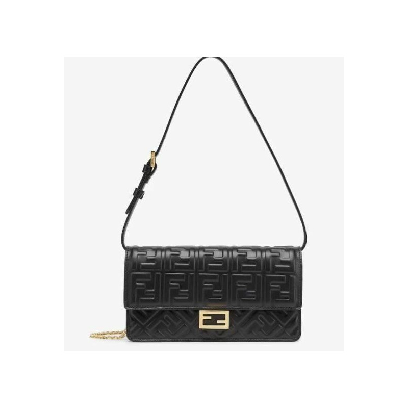 FENDI Baguette 鏈條單肩包 黑色 AAJD F0KUR-2