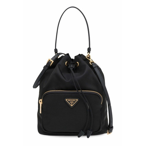 PRADA Duet Re-Nylon 新款水桶包 黑色金色 1BH038 RV44